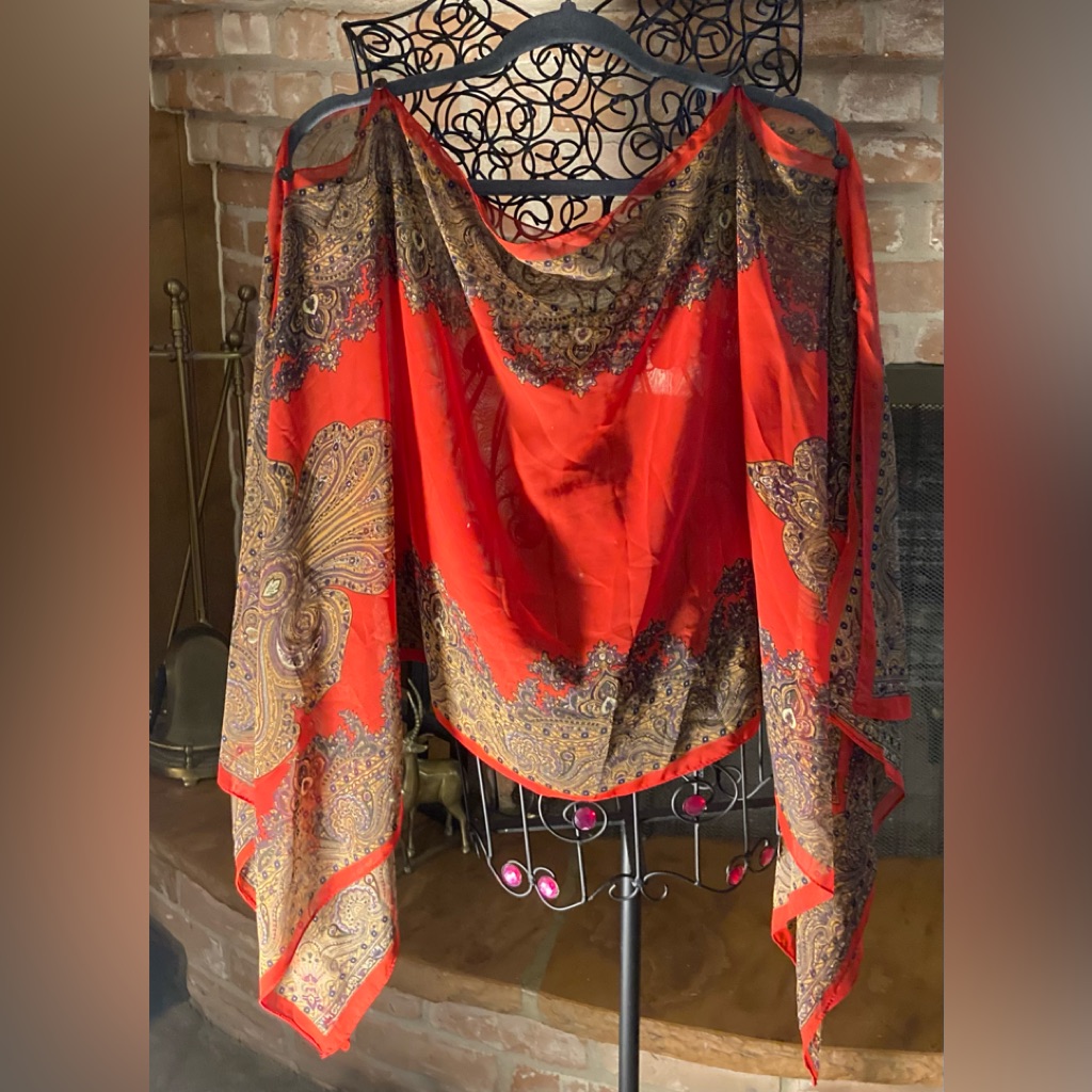 Bohemian Red Chiffon Paisley Printed Shawl